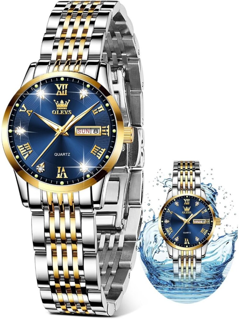 Women's Silver And Blue Adjustable Strap Stainless Steel Waterproof Luxury Watch